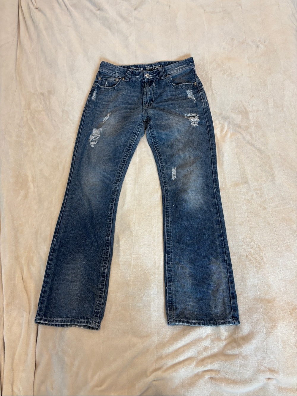 Urban Heritage Navy Distressed Bootcut Jeans